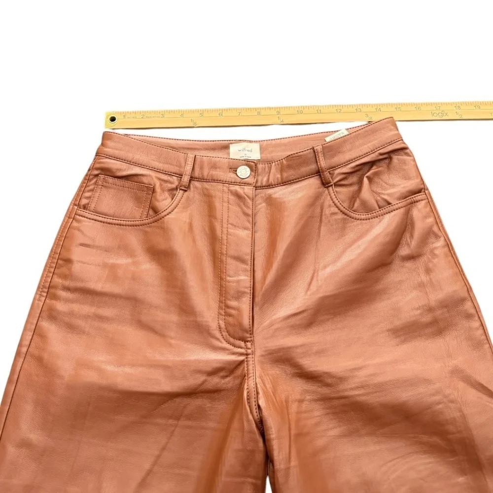 Aritzia Wilfred Melina Vegan Faux Leather Straight Leg High Rise Pants Brown